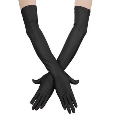 Dailygoody - Handschoenen voor dames - Lange satijnen vingerhandschoenen - Zwart - Bruidshandschoenen voor feesten - Geschikt voor opera en dansen