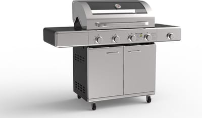 Paralux - Gasbarbecue 4 branders - RVS met gietijzeren roosters - Incl. zijbrander & gietijzeren kookplaat buitenkeuken barbecue