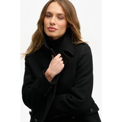 Superdry Dubbele rij Knopen Wollen Mantel Zwart Grootte: 44