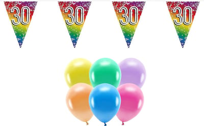 Boland Party - 30e jaar verjaardag feestartikelen - versiering - 100x ballonnen - 2x leeftijd vlaggetjes