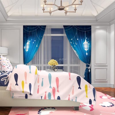 2 STUKS - Donkerblauw - Ramadan thema - Bedrukt gordijn - Polyestermateriaal, geschikt voor slaapkamer, woonkamer, studeerkamer 30Wx65L(76x165CM)x2 gray