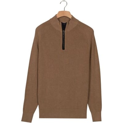 Baileys Trui Uni Color Cotton Half Zip Half Cardigan Knit Taupe / male