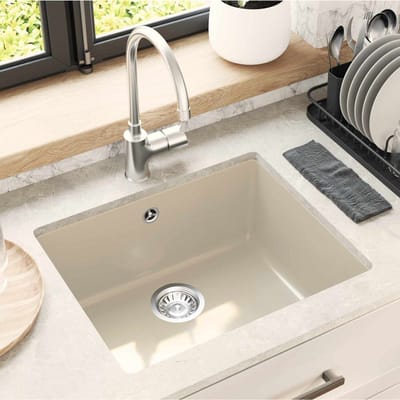 vidaXL - Wasbak - 80% - Kwarts - en - 20% - Hars - 530 - x - 460 - mm - Beige