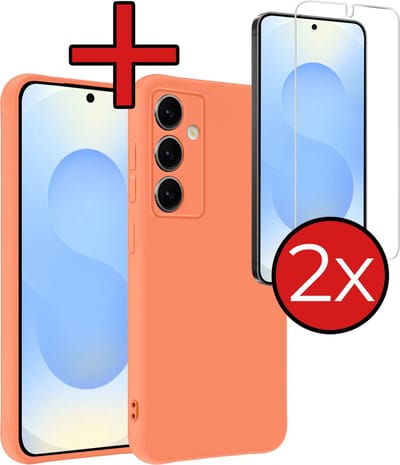 Hoesje - Met 2x Screenprotector - Geschikt voor Samsung Galaxy S25 - Sterk & Shockproof - Telefoon Hoes - Back Cover - Siliconen Case - Telefoonhoes - Perzik