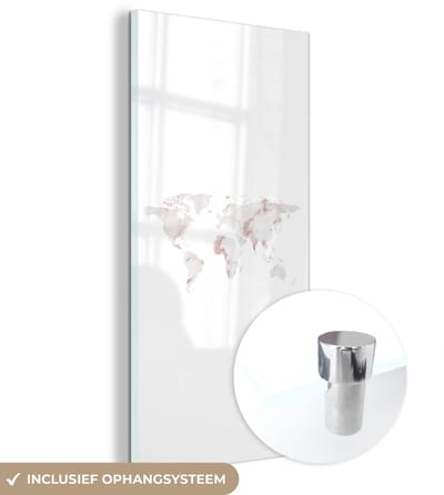 ® Glasschilderij 20x40 cm - Schilderij acrylglas - Wereldkaart - Marmer - Kaart - Foto op glas - Muurdecoratie woonkamer - Wanddecoratie slaapkamer - Schilderijen