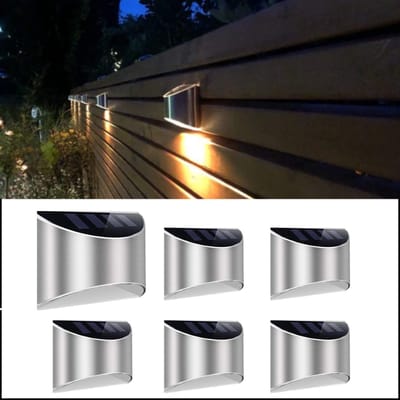 6 Stuks - Wandlamp - Zonne-Energie - RVS - Buitenlamp - Warm Wit Licht