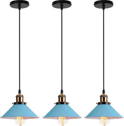 Set van 3 Hanglamp Modern Kroonluchter Industriële E27 Plafondlamp voor Keuken Slaapkamer Woonkamer Blauw
