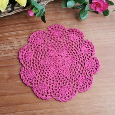 2 stuks Ronde Gehaakte Tafelmatten Katoenen Coasters Tafelset 20cm Roze - Pe