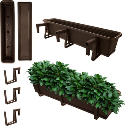 KADAX Wamat, set met onderzetter, met of zonder bloembakhouders, van kunststof, plantenbak, balustrade, bloempot (mokka, 80 cm + houders)