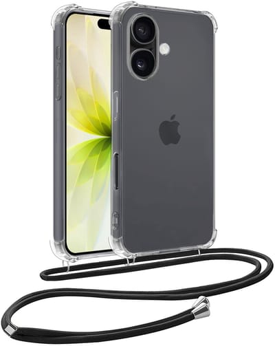 Hoesje - Geschikt voor Apple iPhone 17 - Met Koord - Shock Proof - Siliconen Case - Back Cover - Telefoonkoord - Telefoon Hoes Shockproof - Telefoonketting - Telefoonhoesjes - Transparant