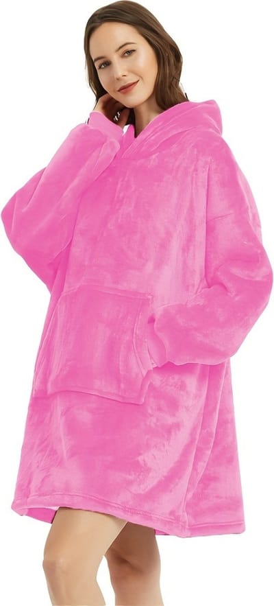 Livano Plaid - Hoodie Deken Met Mouwen - Onesie - Fleece Blanket - Knuffeldeken - Dames - Heren - Kinderen - Extra Warm - Roze