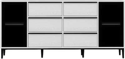 Vente-unique Buffetkast met 2 deuren van gehard glas en 6 lades - Wit en zwart - MOLINIA