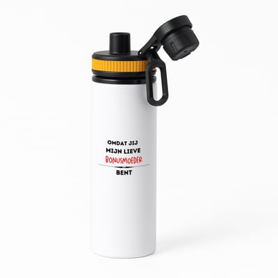 Hacebo® - omdat jij mijn lieve bonusmoeder bent waterfles met draaidop oranje - Moeder - de liefste bonusmoeder - Moeder cadeautjes - moederdag - verjaardag - geschenk - kado - water fles - 850ML