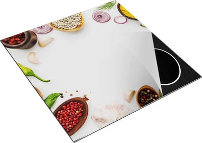 Chefcare Inductie Beschermer Kruiden op een Witte Tafel - 78x78 cm - Afdekplaat Inductie - Kookplaat Beschermer - Inductie Mat