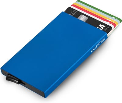 Walletstreet Slim Fit Uitschuifbare Pasjeshouder- Aluminium Creditcardhouder-Card Protector Anti-Skim/ RFID Card Protector 8 Pasjes-Marine Blauw