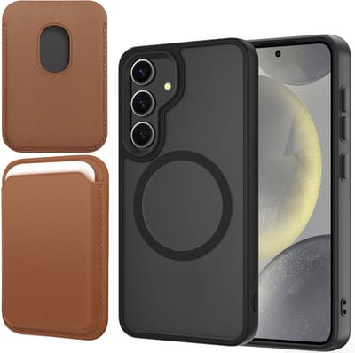 Hoesje + Pasjeshouder geschikt voor Samsung Galaxy S25 - Portemonnee geschikt voor MagSafe - Magnetisch - Pasjes Houder - Creditcardhouder - Bruin