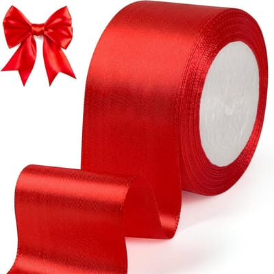 QTTVBTNA - Rode Satijnen Lint - 5cm x 22m - Kerstversiering - DIY Handwerk, Geschenkverpakking, Bruidsdecoratie - Strikversiering - Rood - 2 Rollen