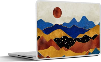 Laptop sticker - 11.6 inch - Marmer print - Goud - Blauw - 30x21cm - Laptopstickers - Laptop skin - Cover