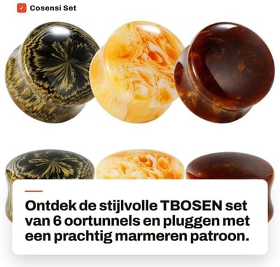 Dailygoods- Oortunnels Set van 6 - Roestvrij Staal - Oorpluggen Slapen - Marmeren Patroon - Comfortabel - Geschikt als Cadeau