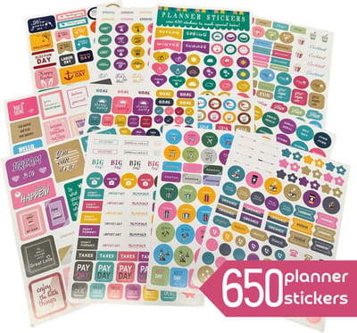 650+ Planner Stickers - 12 vel kleurige Bullet Journal stickers - Doelen zetten, leuke icoontjes, quotes, reminders etc.
