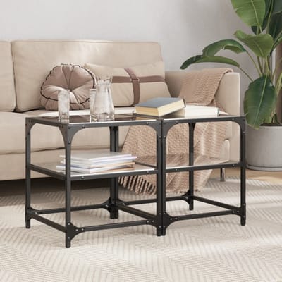 vidaXL - Salontafels - 2 - st - met - zwart - glazen - blad - 40x40x45 - cm - staal