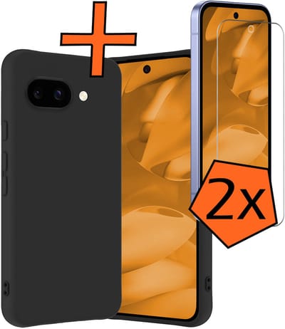 Hoes - Met 2x Screenprotector - Geschikt voor Google Pixel 9a - Sterk & Shockproof - Back Cover - Siliconen Case - Telefoon Hoes - Zwart