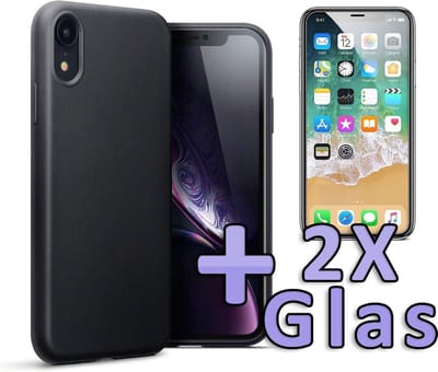 HB Hoesje Geschikt voor Apple iPhone XR - Siliconen Back Cover / 2X Glazen Screenprotector - Zwart