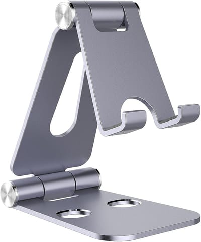 Famanu Tabletstandaard, dubbele opvouwbare tablethouder, universele houder voor mobiele telefoon, aluminium tablethouderstandaard compatibel met tablet smartphone en alle 4-10 inch apparaten, grijs