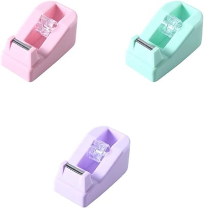 Plakbandhouder-plakband houder-3-delige tape dispenser - 3 kleuren mini-kleefrol snijgereedschap navulbaar 18 x 20 mm verpakkingstape dispenser - voor thuis, school, kantoor - 10,5 x 6 x 4,5 cm