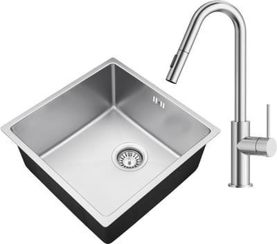 Auralum max Spoelbak RVS (44x44CM) – Spoelbak Keuken Met V-Uitloop Keukenkraan - Spoelbakken Keuken – Wasbak Keuken - RVS