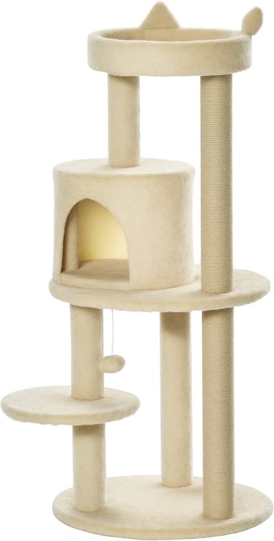 PawHut Kattenboom Spaanplaat - 48x48x104cm - Crème