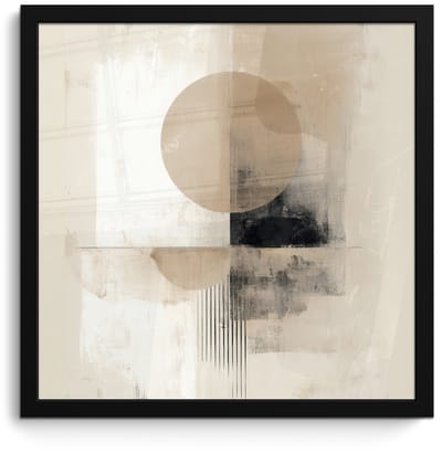 Poster in lijst - Fotolijst 40x40 cm - Posters - Cirkel - Compositie - Diepte - Beige - Posterlijst zwart - Decoratie - Wanddecoratie woonkamer - Muurdecoratie slaapkamer