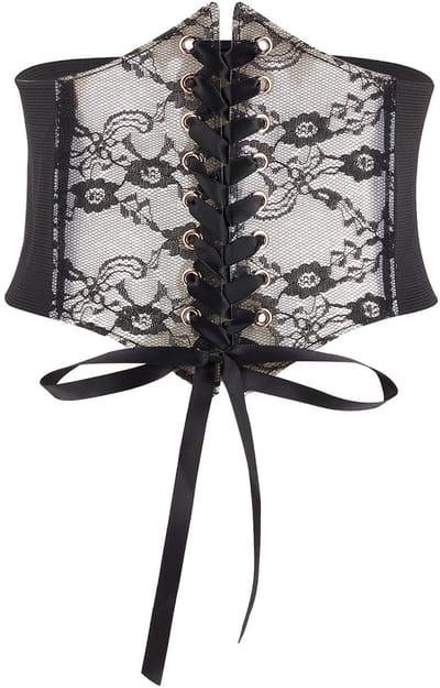 Dailygoods- Bloemenkorset Zwart Kant - Elastische Riem - Corsage Riem - Vintage Accessoire - Taille Accentuerend - Afmetingen 72 x 19,5 cm - Corsetriem