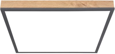 LED-paneel plafondlamp kantoorlamp plafond, houtlook grafiet, ALU MDF, 24W 1500Lm warm wit, LxBxH 45x45x6,5 cm