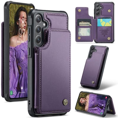 Luxe Portemonnee Backcover met Anti-RFID kaarthouders voor Galaxy S25 / S24 _ Paars