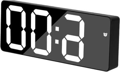 Spiegel LED Klok - Wekker Spiegel - Tijd en Make-up - Verstelbare Hoek - 16 cm - Zwart