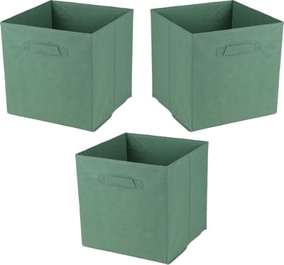 Urban Living Opbergmand/kastmand Square Box - 3x - karton/kunststof - 29 liter - groen - 31 x 31 x 31 cm - Vakkenkast manden