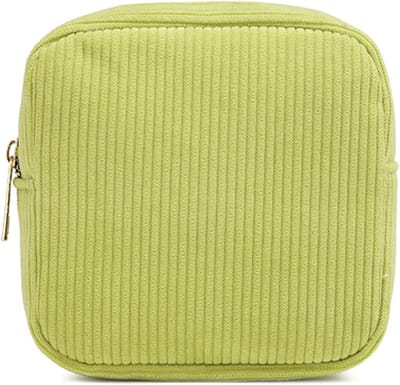 Toilettas - Toilettas voor dames - Toilettas - Toilettas met haak - Opbergtas voor tampons - Corduroy - Kleine make-uptas - Mini toilettas - Zachte opbergtas - Draagbare make-uptas - groente