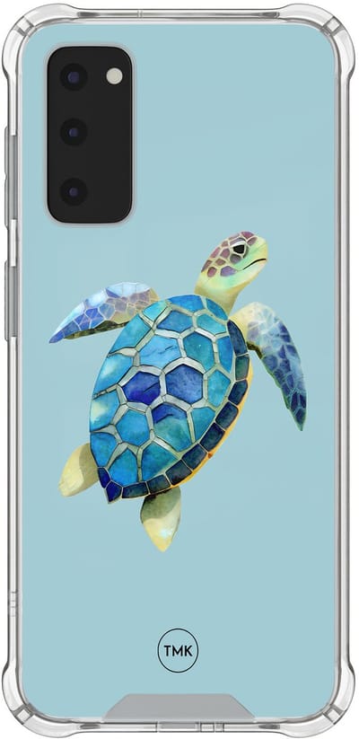 Shockproof hoesje geschikt voor Samsung Galaxy S20 FE - Schildpad - Schokbestendig - Verhoogde randen - TPU case - Extra Sterke Back Cover - Print - Transparant, Blauw