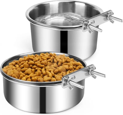 Hondenbakken Roestvrij Staal - Voerbak Drinkbak - Voor Kooi - Anti Mors Ontwerp - 2 Stuks 17cm