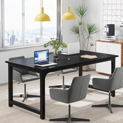 Tribesigns Bureau - Computerbureau - Kantoorbureau met stevig metalen frame - Bureautafel voor Thuiskantoor - 160 x 80 x 75 cm - Zwart(zonder stoel)