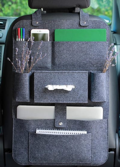 Famanu - Rugleuning Beschermer Auto Organisator vilt camper accessoiretas met Veel zak, 62 x 41cm - Donkergrijs