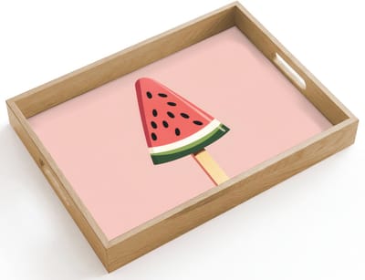 Dienblad hout 40x30 cm - Schootdienblad - Watermeloen - Ijsje - Pitjes - Rood - Borrelplank rechthoek - Plateau dienbladen