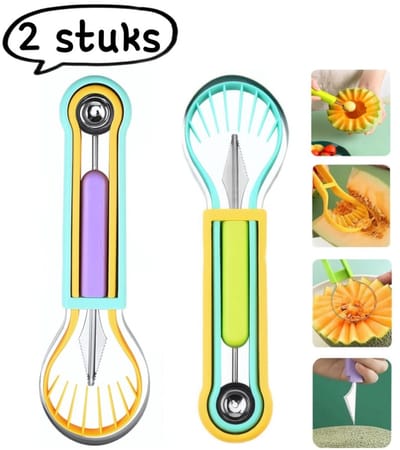 2-delige fruitsputter - Watermeloensputter - Dubbelzijdig fruitsnijgereedschap (3-in-1) - Vruchtpulpseparator - Kleurenmixer