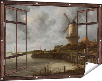 Gards Tuinposter Doorkijk De Molen bij Wijk bij Duurstede - Jacob van Ruisdael - 120x80 cm - Tuindoek - Tuindecoratie - Wanddecoratie buiten - Tuinschilderij