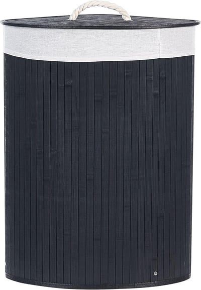 Wasmand Met Deksel - Opbergmand Textielmand - Ruimte Organiseren - Driehoekige Vorm - 60x60x35 cm - Mat Zwart