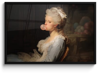 Poster in lijst - Fotolijst 90x60 cm - Posters - Vrouw - Barokjurk - Kauwgom - Posterlijst zwart - Decoratie - Wanddecoratie woonkamer - Muurdecoratie slaapkamer