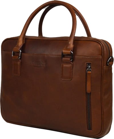 DSTRCT Leren Business Laptoptas - 14 inch laptopvak met rits - Cognac luxe volnerf leder