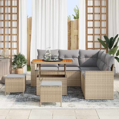 vidaXL - Tuinbank - Set - 9 - st - 6-Aantal - zitplaatsen - Beige - en - Lichtgrijs