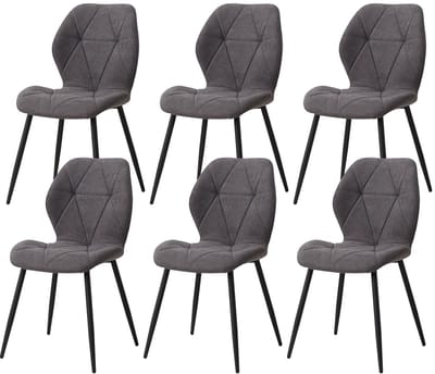 Questyr - Donker Grijs - Set van 6 moderne eetkamerstoelen - gestoffeerd - gewatteerd linnen - minimalistische bureaustoelen voor keuken - eetkamer